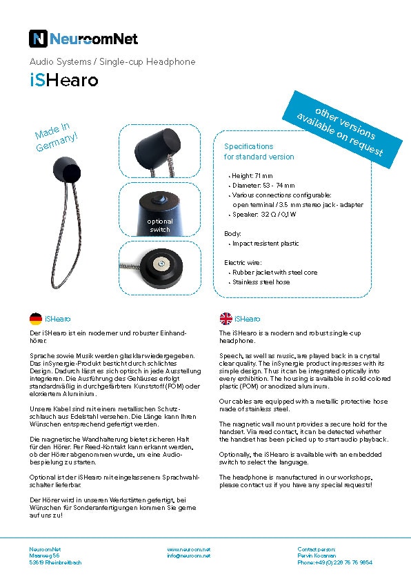 Data sheet iSHearo headphone